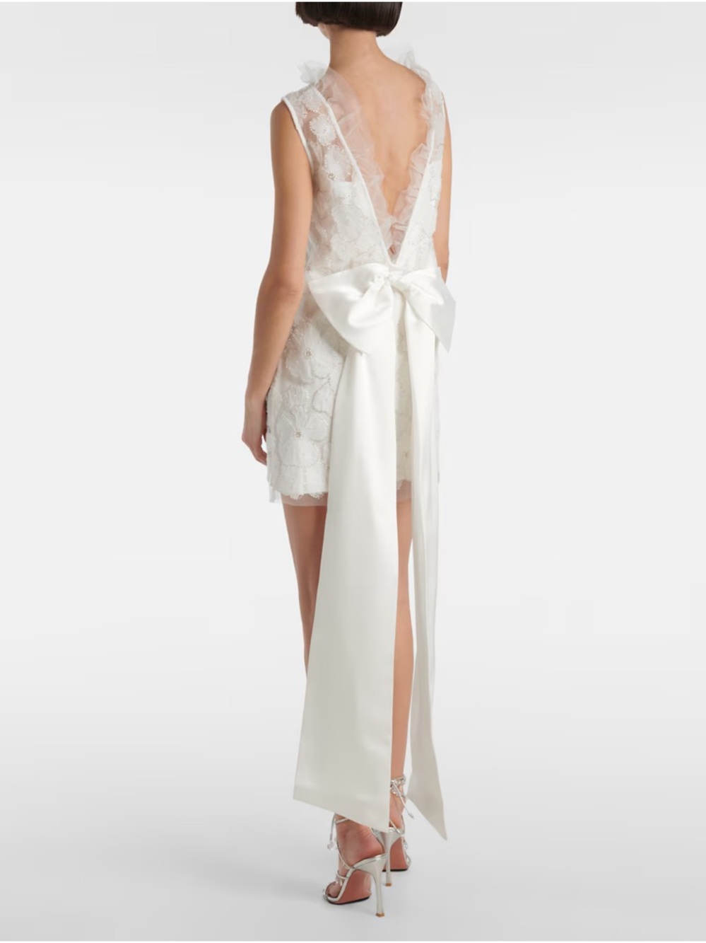 Self-Portrait Tulle Satin Floral Beaded Shift Bridal Bow Dress Sz 12 NWT *$595*